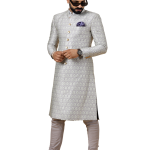 Stunning Beige Banarasi Brocade Achkan with Lilac Churidar for Men | Father-Son Combo | Grooms & Weddings | Jaipurio